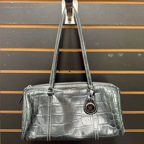 Vintage Dooney & Bourke dark green Crocodile-Embossed barrel bag - Picture 1 of 4